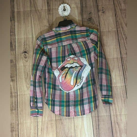 NWT UpCycled Graphic Flannel Rolling Stones Graphic Flannel size xxS - Picture 7 of 9